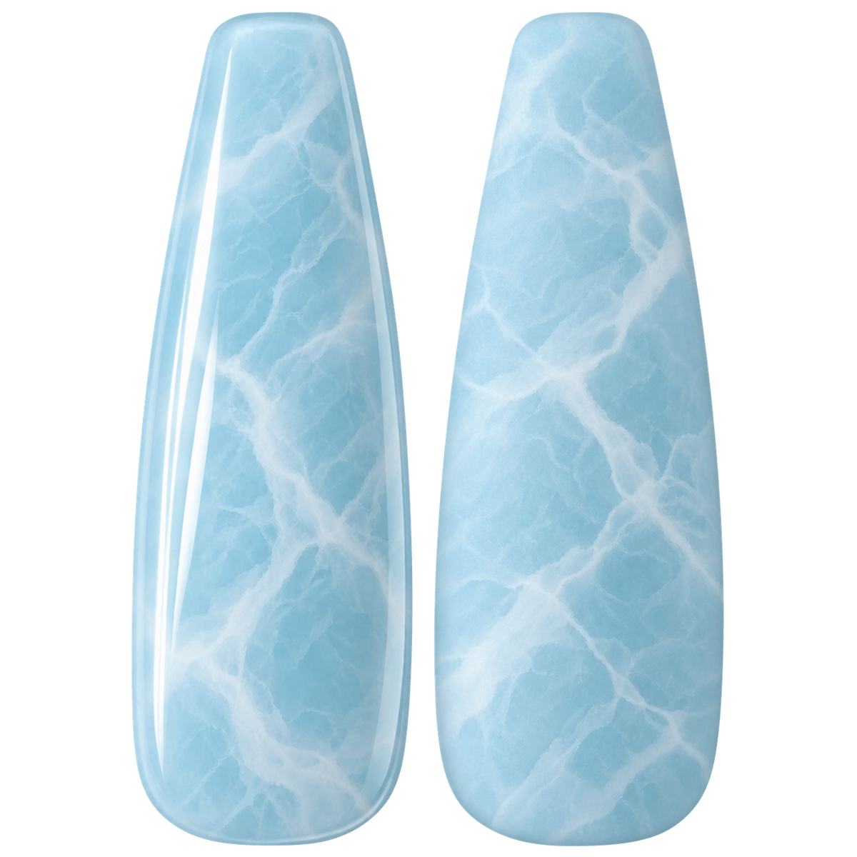 Glossy and matte Soft milky blue nail swatches for BEMI Quartz Blueberry.