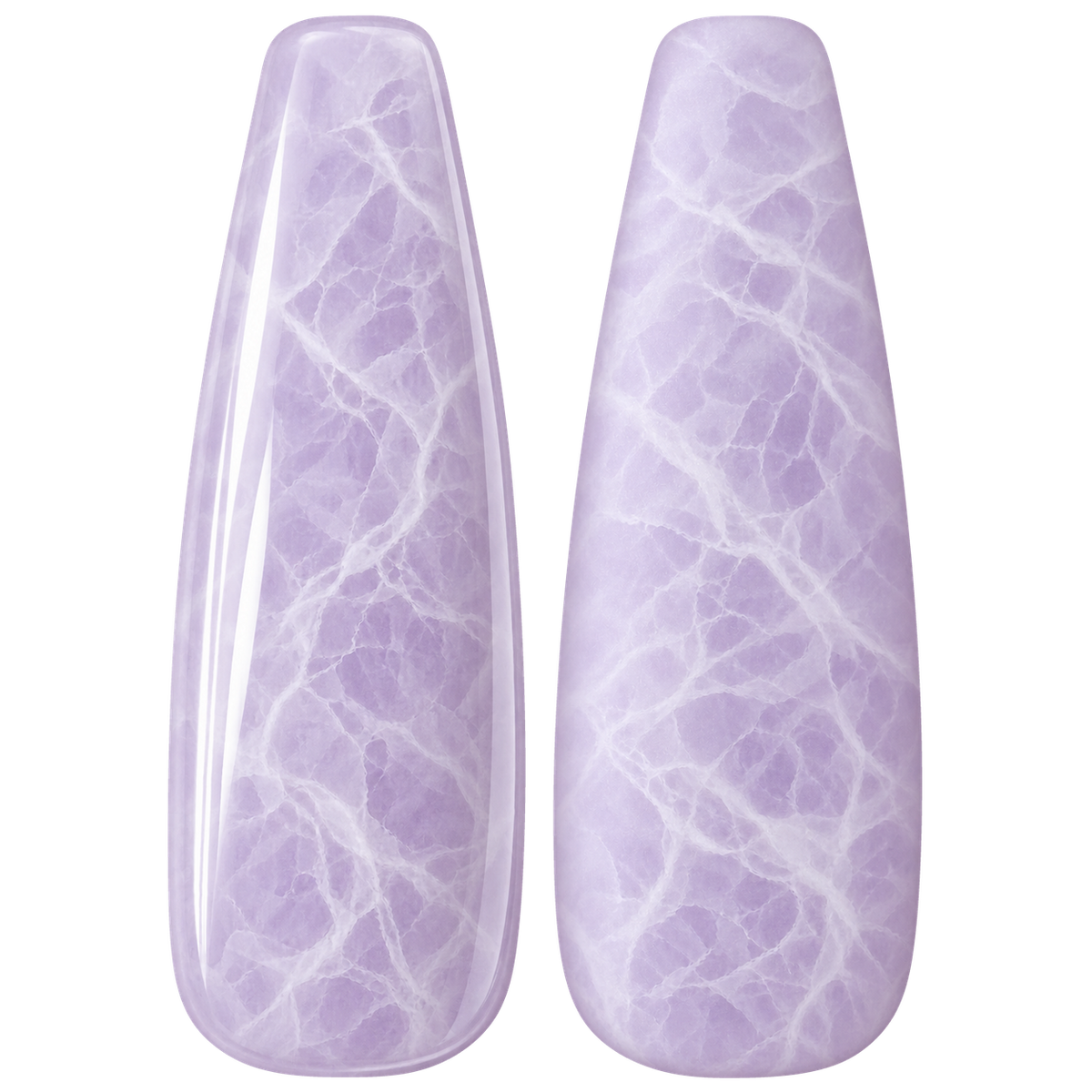 Glossy and matte Soft lilac purple nail swatches for BEMI Quartz Taro.