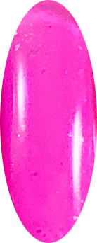 A glossy, vertically oriented oval swatch filled with a vibrant hot pink color, set against a solid dark green background.