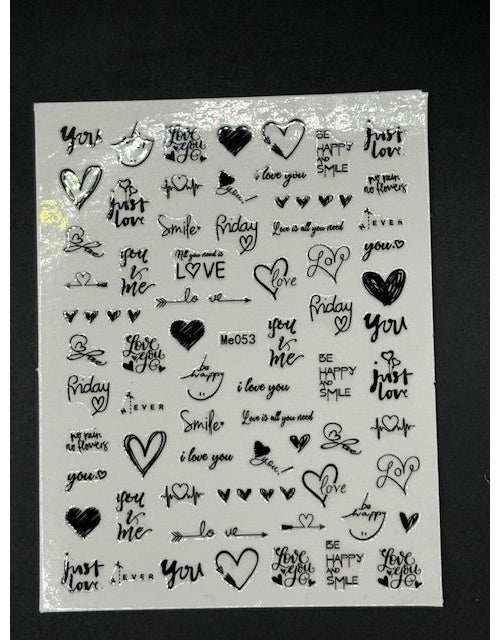 Coconoir Beauty Nail Decal Laser Heart Black nail decal sheet
