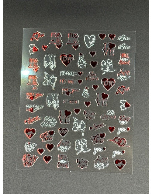 Coconoir Beauty Nail Decal Valentines Red/White 2 2pk nail decal sheet