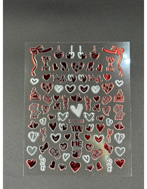 Coconoir Beauty Nail Decal Valentines Red/White 1 2pk nail decal sheet