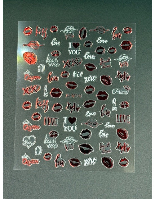Coconoir Beauty Nail Decal Valentines Red/White 3 2pk nail decal sheet