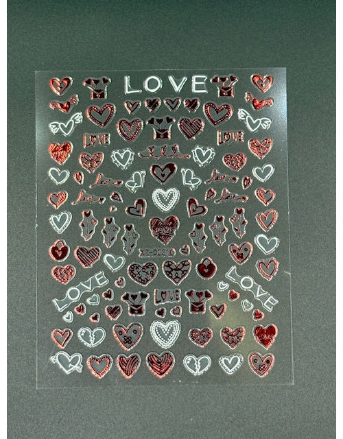 Coconoir Beauty Nail Decal Valentines Red/White 3 2pk nail decal sheet 2