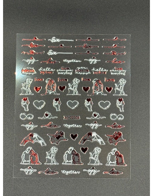 Coconoir Beauty Nail Decal Valentines Red/White 1 2pk nail decal sheet 2