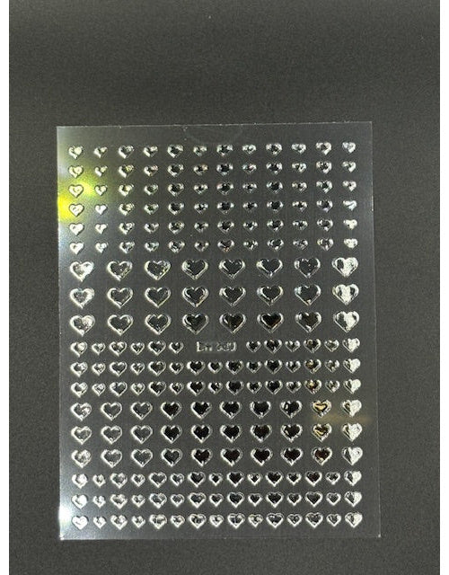 Coconoir Beauty Nail Decal 3D Silver Hearts nail decal sheet