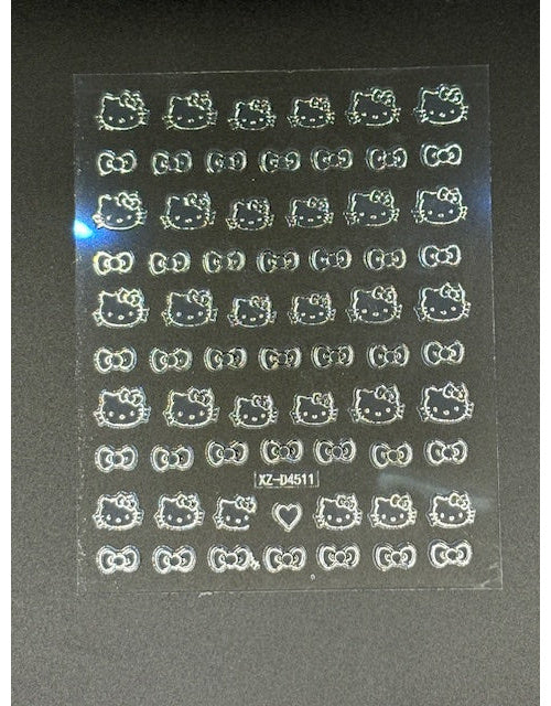 Coconoir Beauty Nail Decal Kitty with Silver Bow nail decal sheet