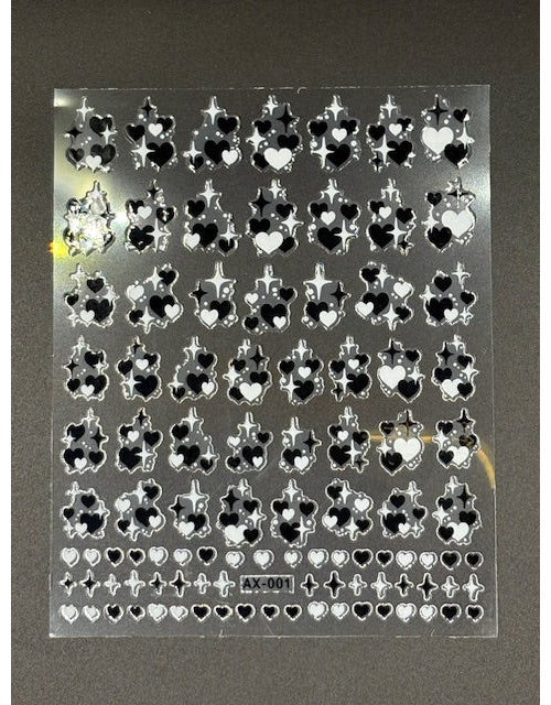 Coconoir Beauty Nail Decal Stars & Hearts Black/White nail decal sheet