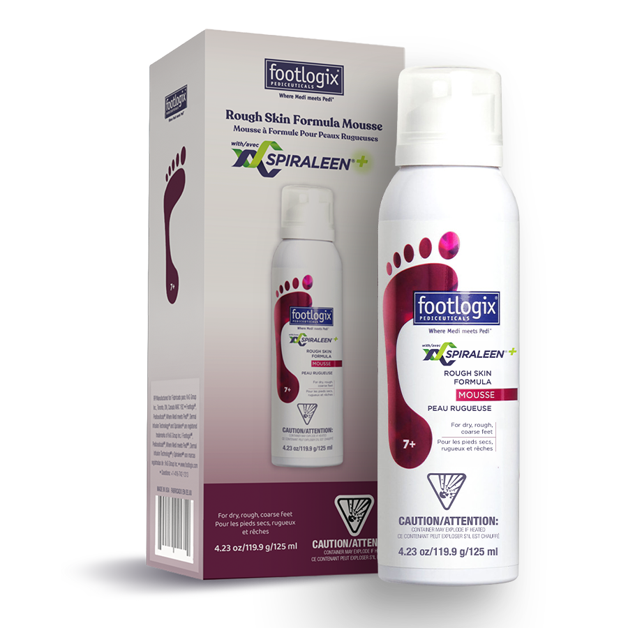 Footlogix Rough Skin Mousse can pictured with its retail carton.