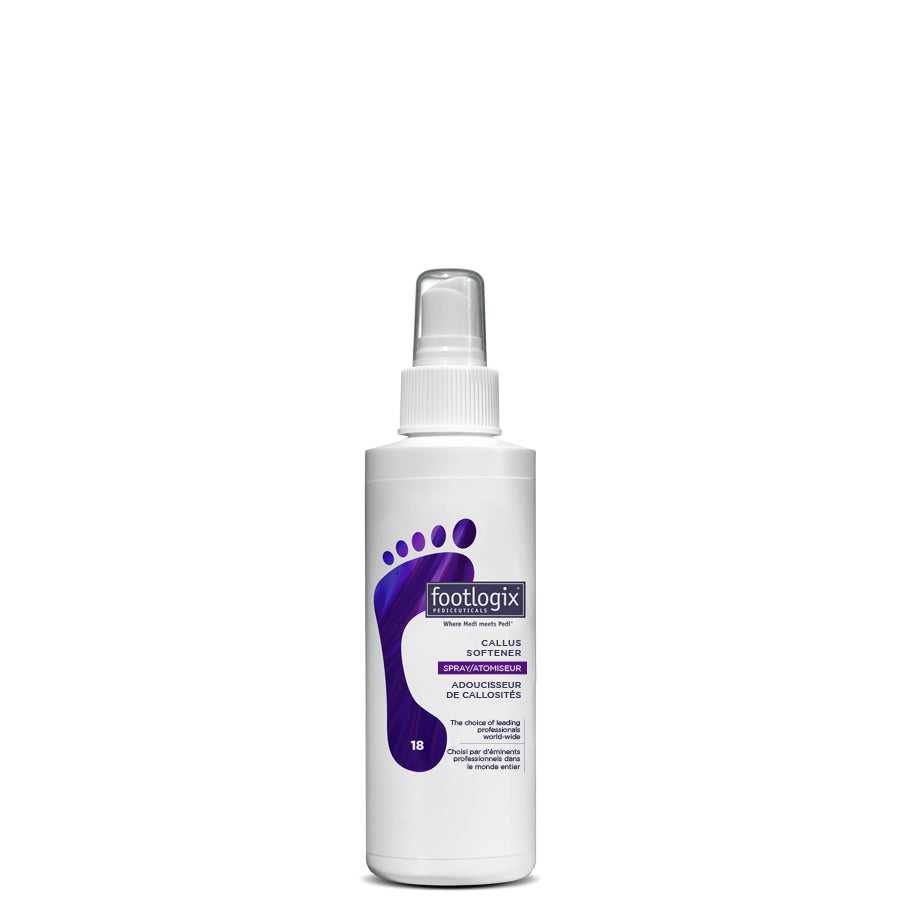 Footlogix Callus Softener Spray bottle with its front label visible.