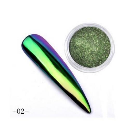 Nove Chrome Chameleon #2 chrome powder and nail swatch