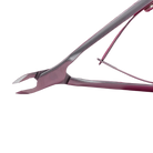 Close-up of the Staleks Smart 10 cuticle nipper with 3mm quarter jaw on a pink background.