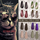 Phat Kat Feline Fall Feels 2026 poster with brown gel polish #881 and seven other shades