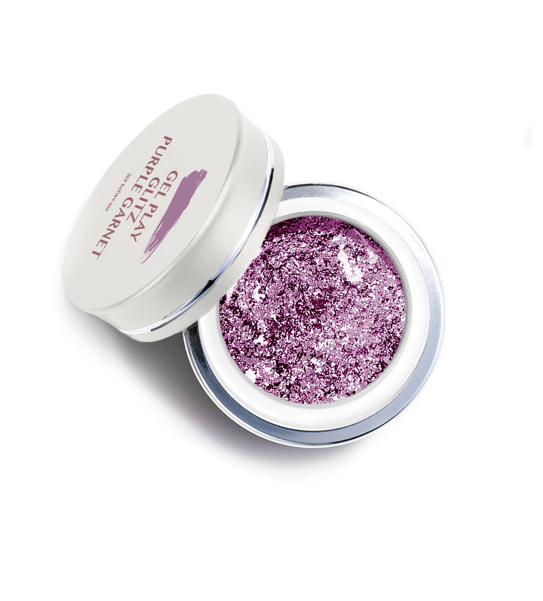 Akzentz Gel-Play Glitz Purple Garnet professional nail art gel in open jar