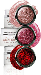 Akzentz Gel-Play Blossom, Peony, and Scarlet Fantasy glitter gel collection