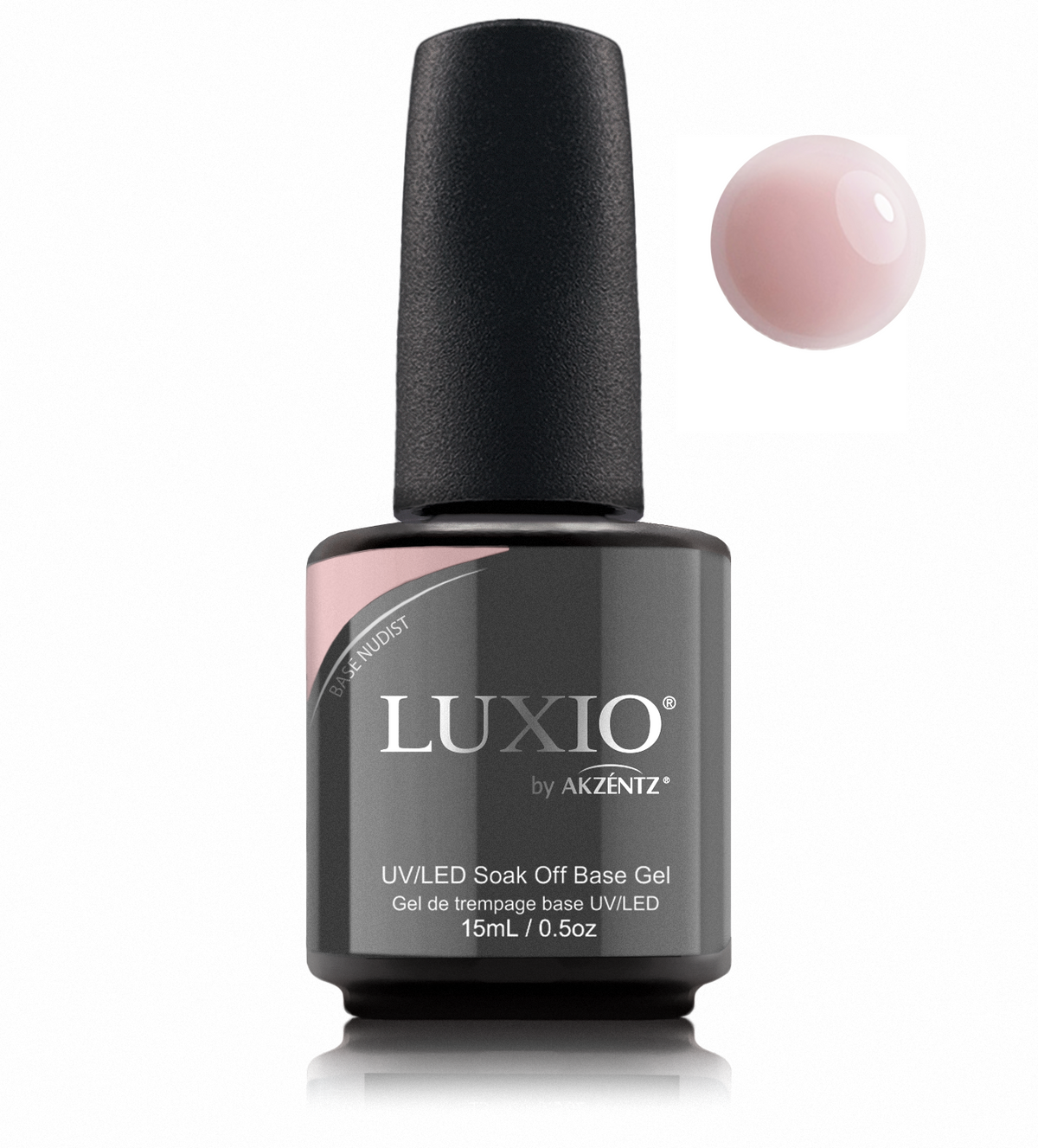 Luxio Naked Base Nudist bottle with matching round gel color swatch