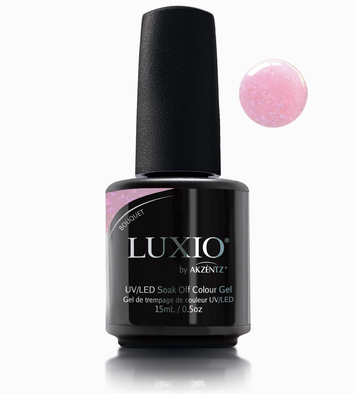 Akzentz Luxio Bouquet 15 mL gel polish bottle with small round color swatch
