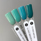 Akzentz Luxio Brazen gel color shown with related shades on swatch sticks
