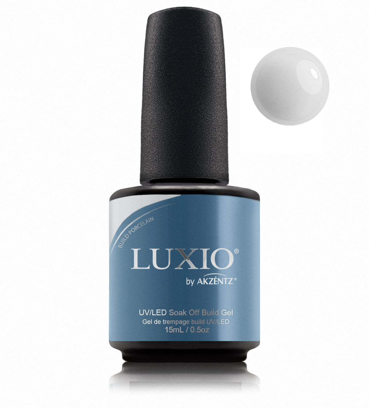 Luxio Build Porcelain bottle with matching round gel color swatch