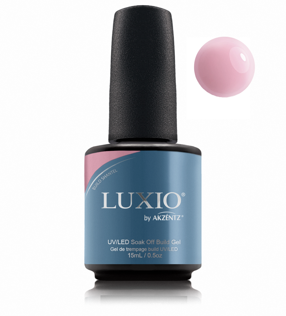 Luxio Build Shantel bottle with matching round gel color swatch