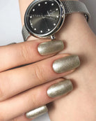 Close-up manicure with Akzentz Luxio Champagne glitter gel