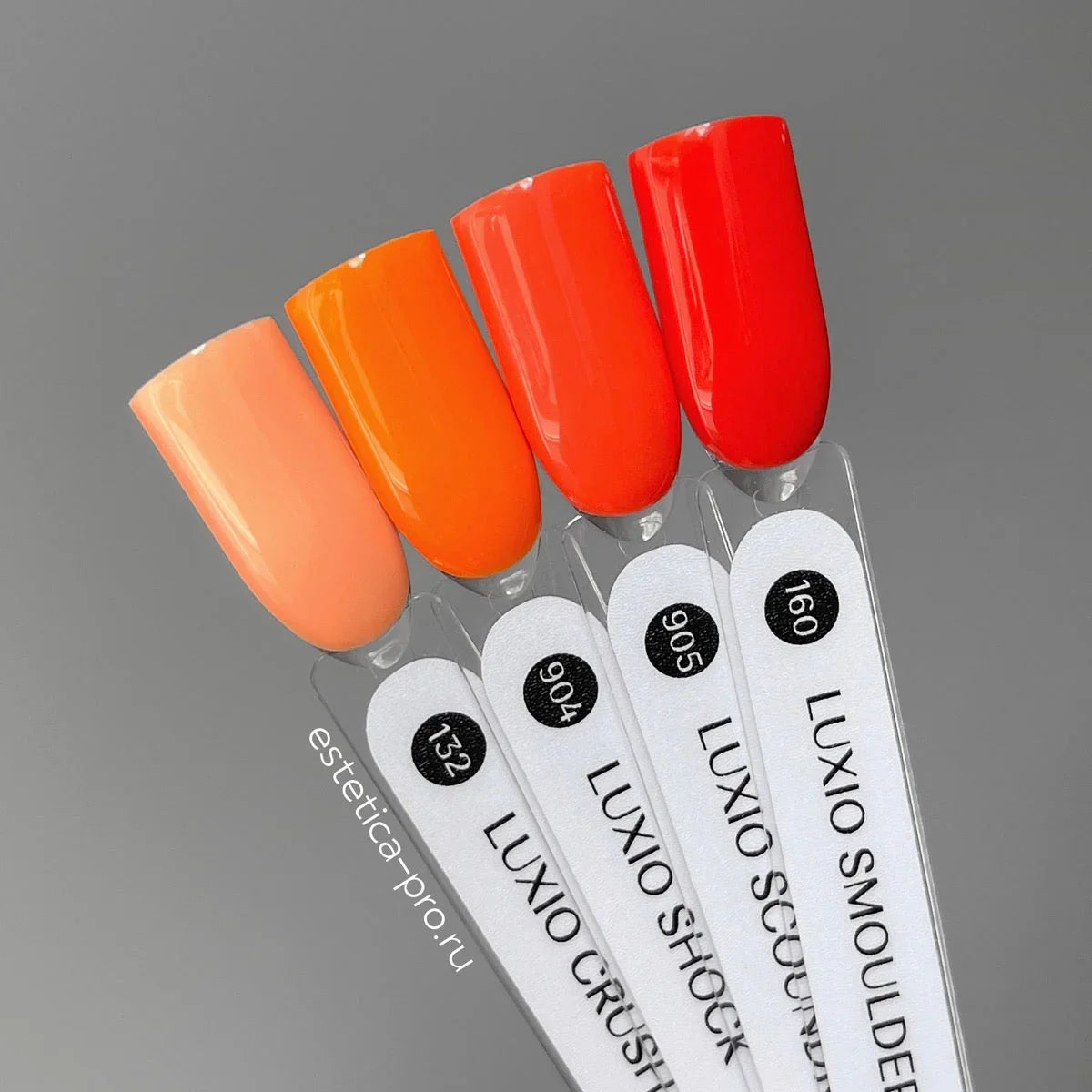 Akzentz Luxio Crush gel color shown with related shades on swatch sticks