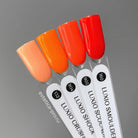 Akzentz Luxio Crush gel color shown with related shades on swatch sticks