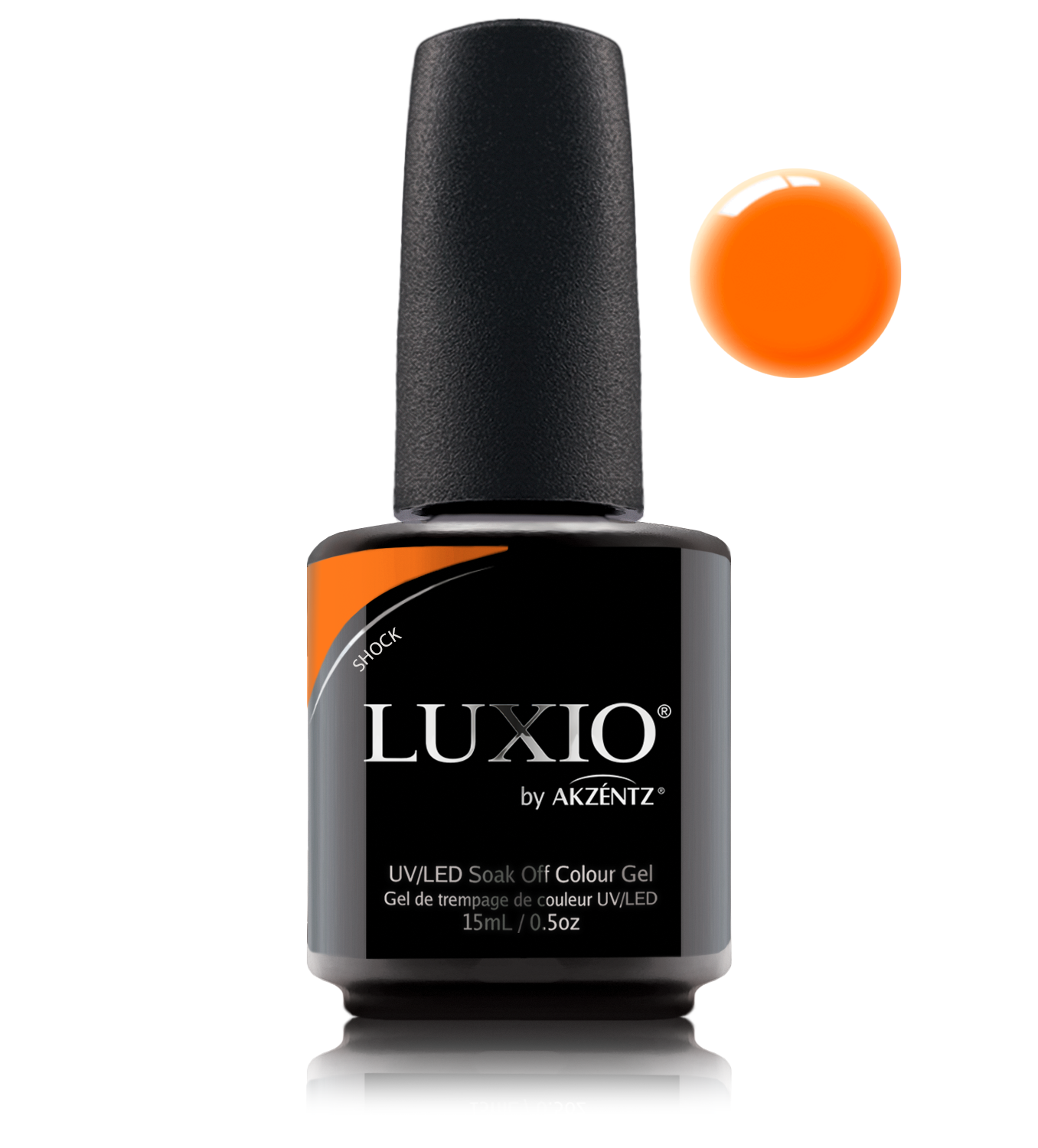 Akzentz Luxio Shock 15 mL gel polish bottle with small round color swatch