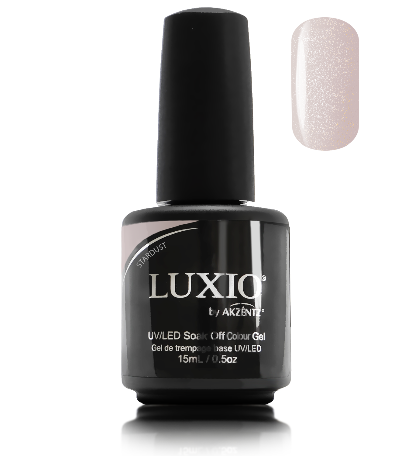 Akzentz Luxio Stardust 15 mL gel polish bottle with small round color swatch