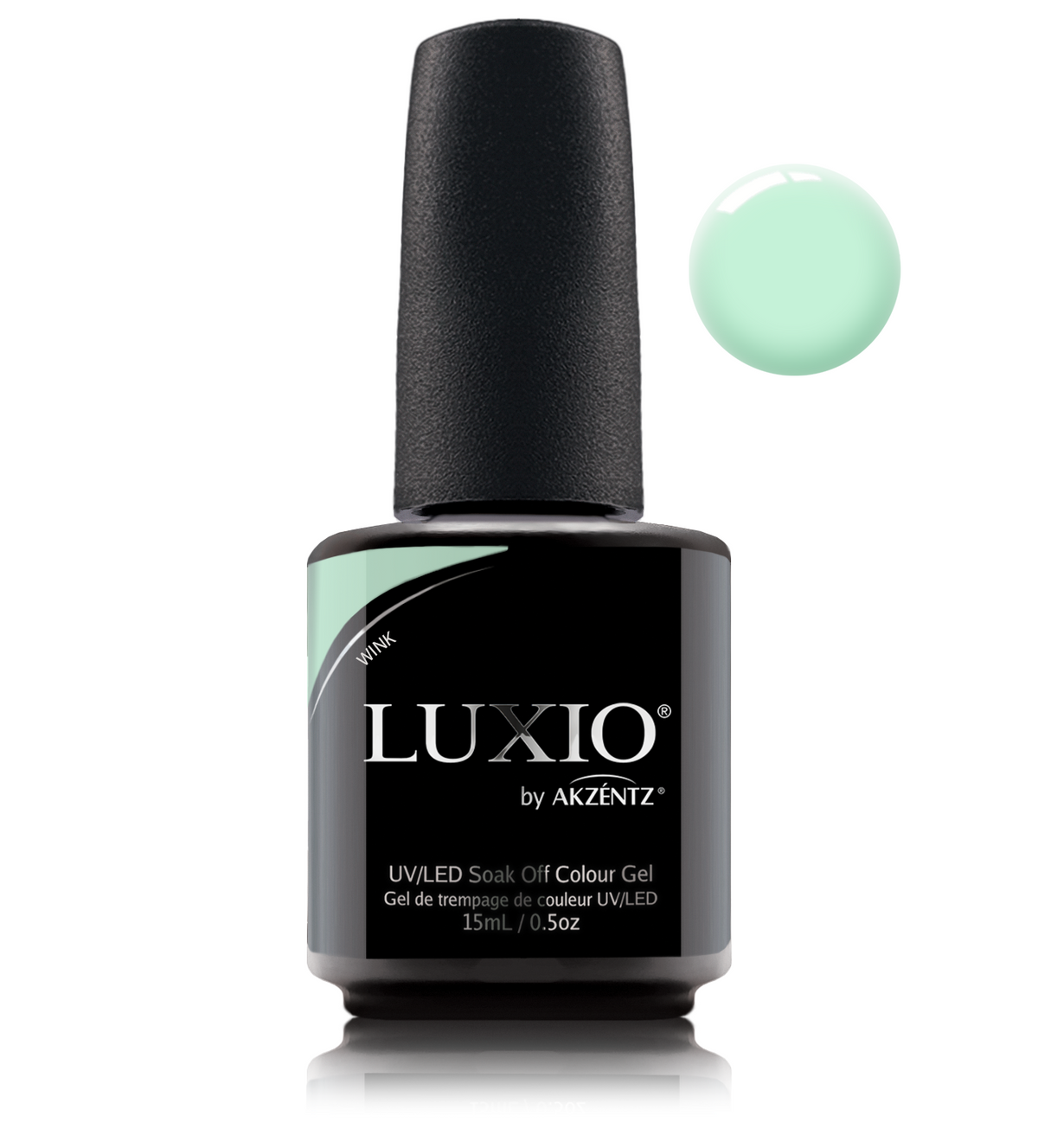 Akzentz Luxio Wink 15 mL gel polish bottle with small round color swatch