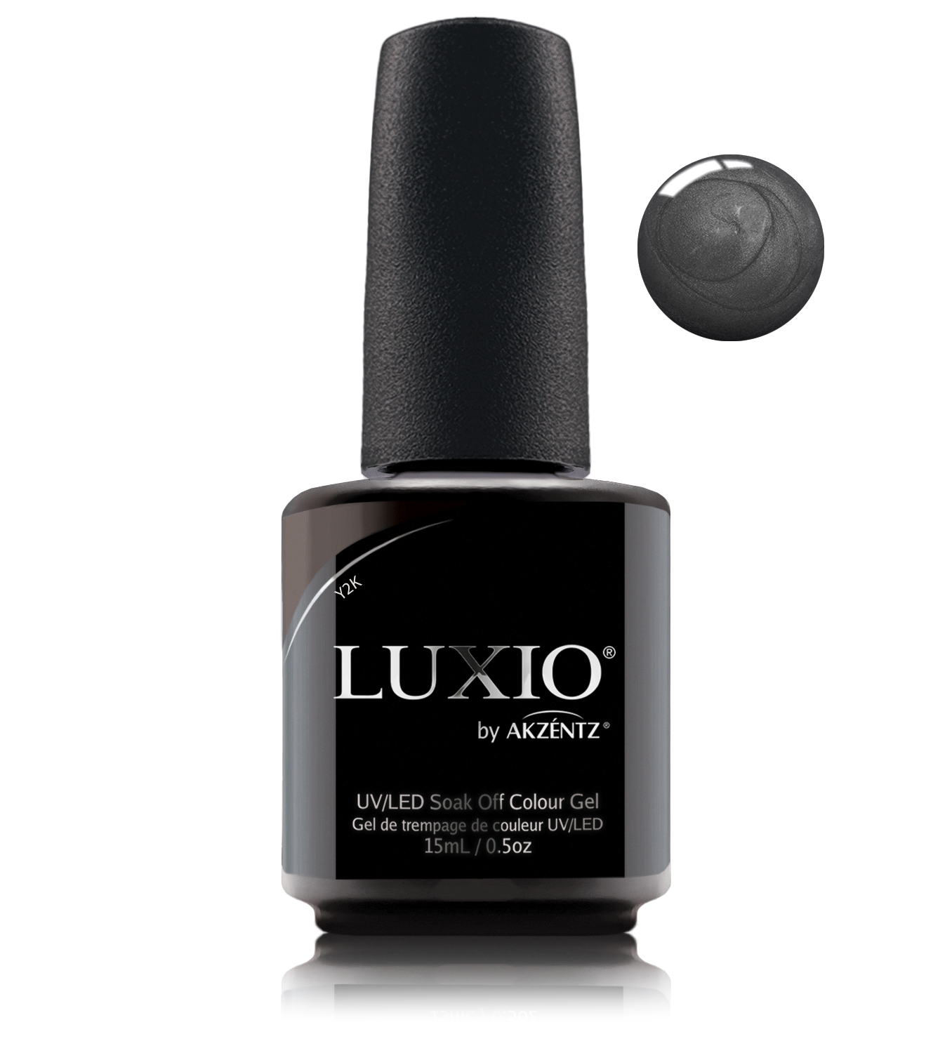 Akzentz Luxio Y2K 15 mL gel polish bottle with small round color swatch