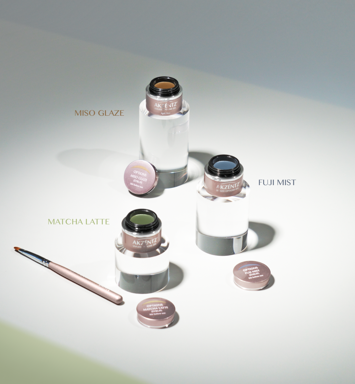 Akzentz Options Fuji Mist, Matcha Latte, and Miso Glaze collection