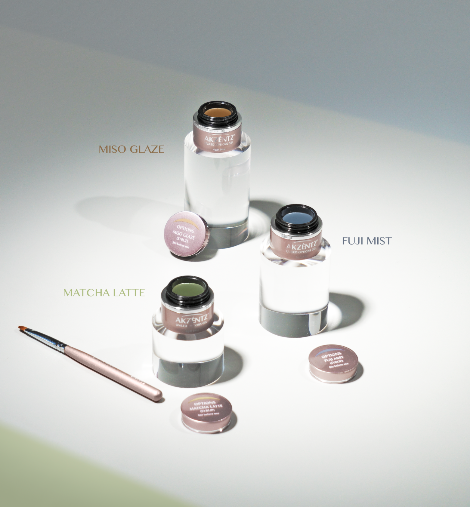 Akzentz Options Fuji Mist, Matcha Latte, and Miso Glaze collection
