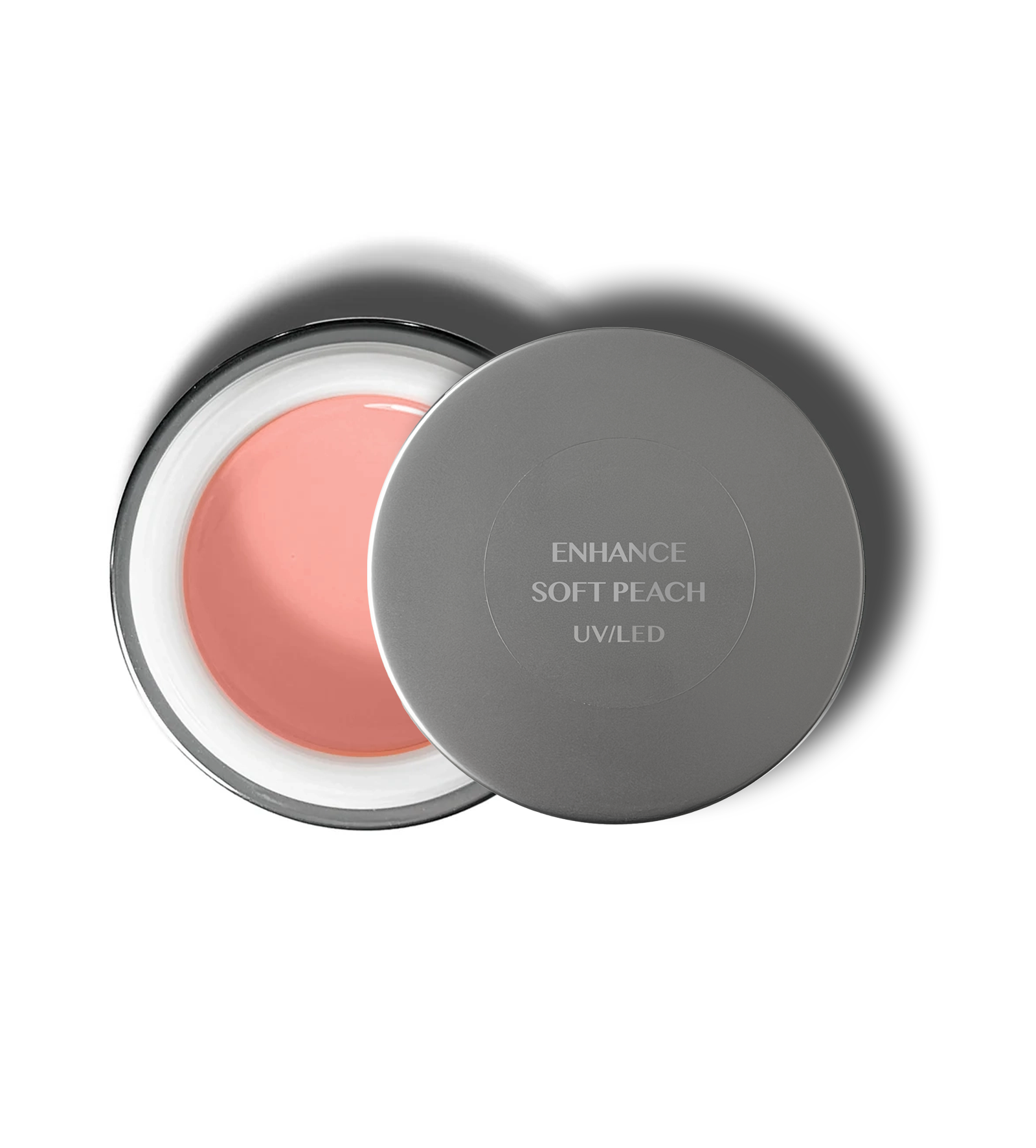 Enhance Soft Peach open gel jar with matching labeled lid