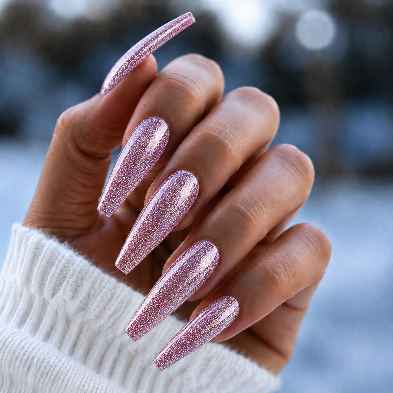 BEMI Metal Leaf Gel - Aura - 5ml shown on long coffin nails
