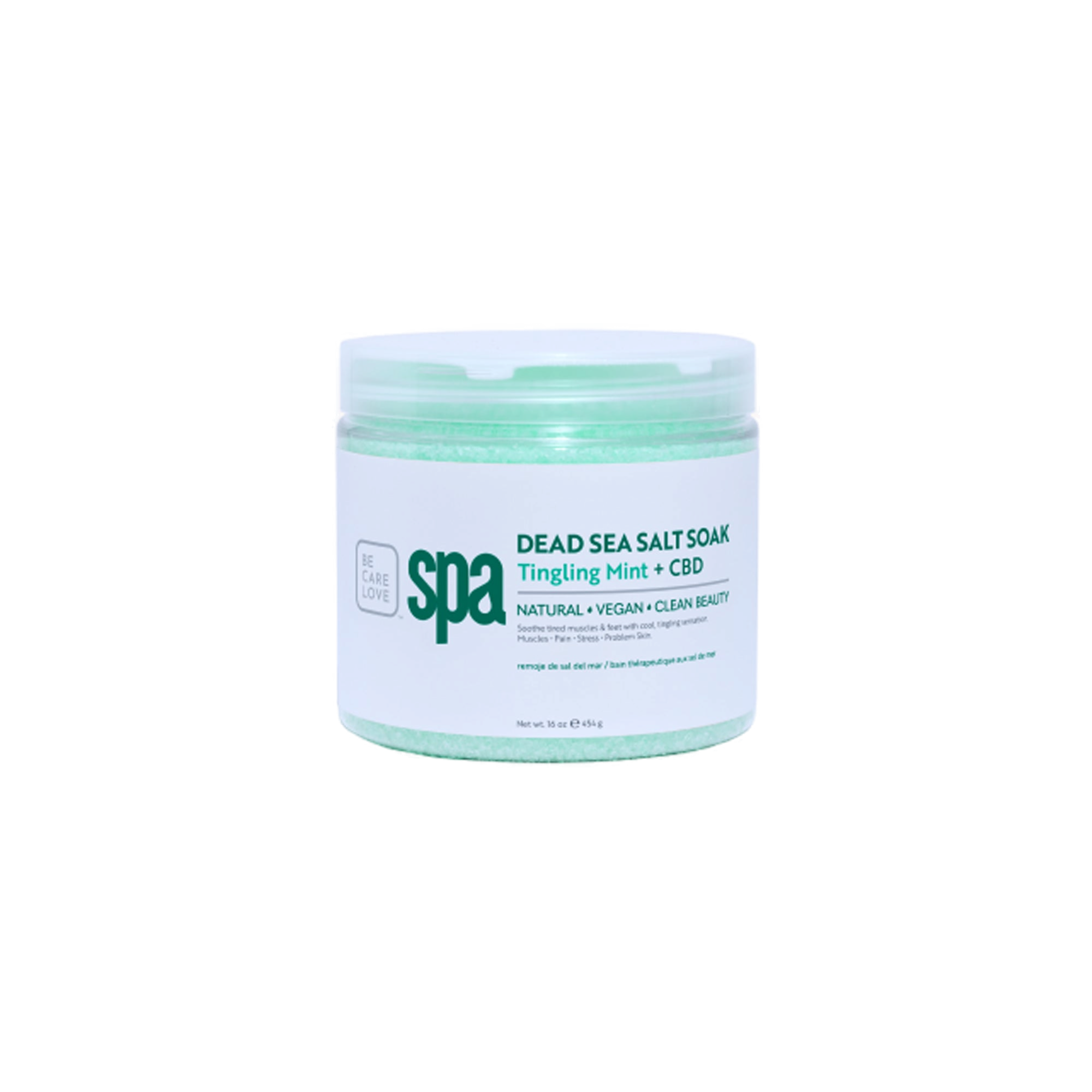 BCL Tingling Mint & CBD Sea Salt Soak 16 oz sea salt soak container