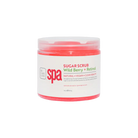 Jar of sugar scrub with 'spa' branding on a white background