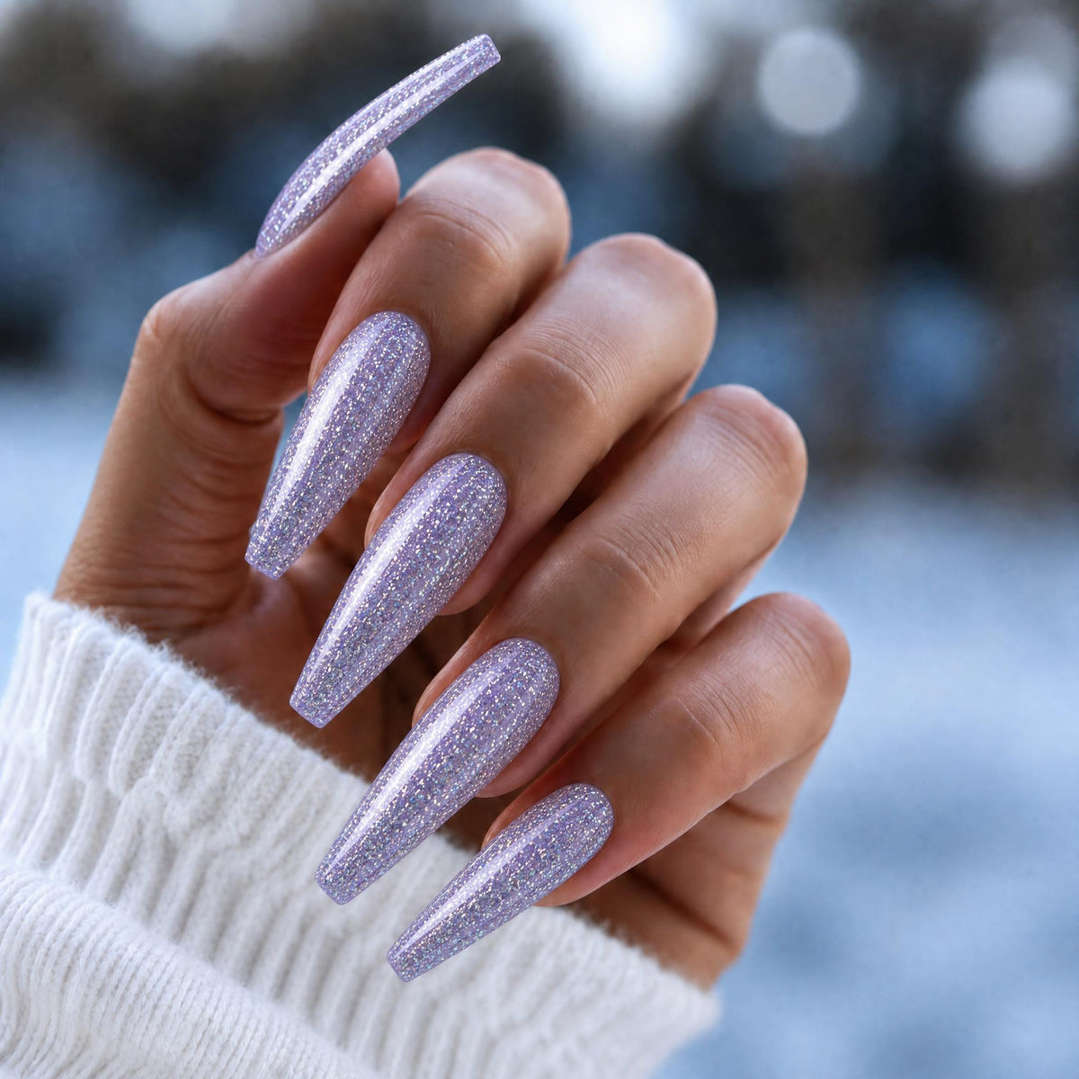 BEMI Glitter Gel Crush 5ml shown on long coffin nails