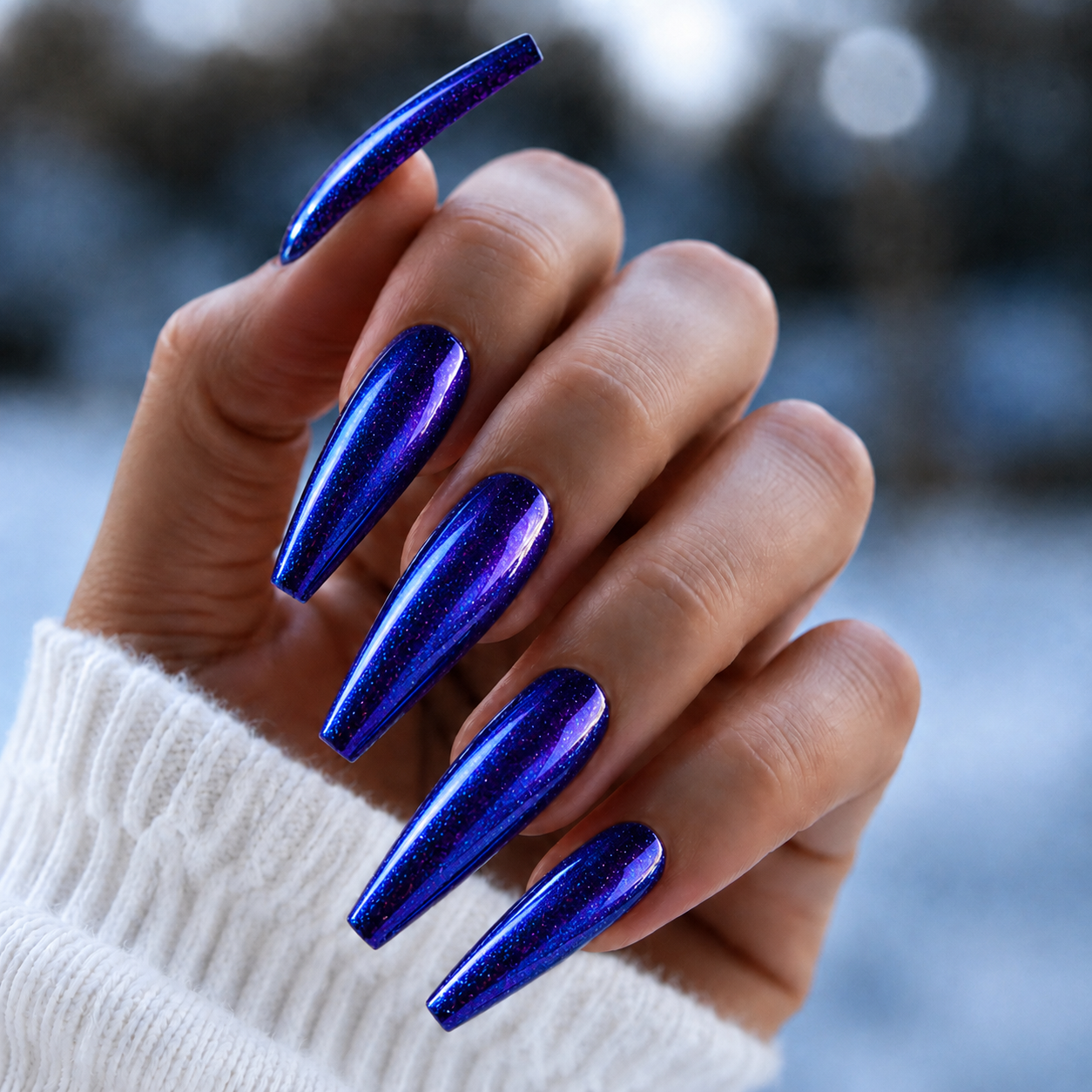 BEMI Beam Chrome shown on long coffin nails