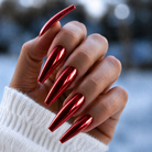 BEMI Chroma Red Chrome shown on long coffin nails