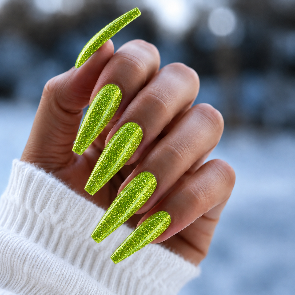 BEMI Metal Leaf Gel - Electric - 5ml shown on long coffin nails