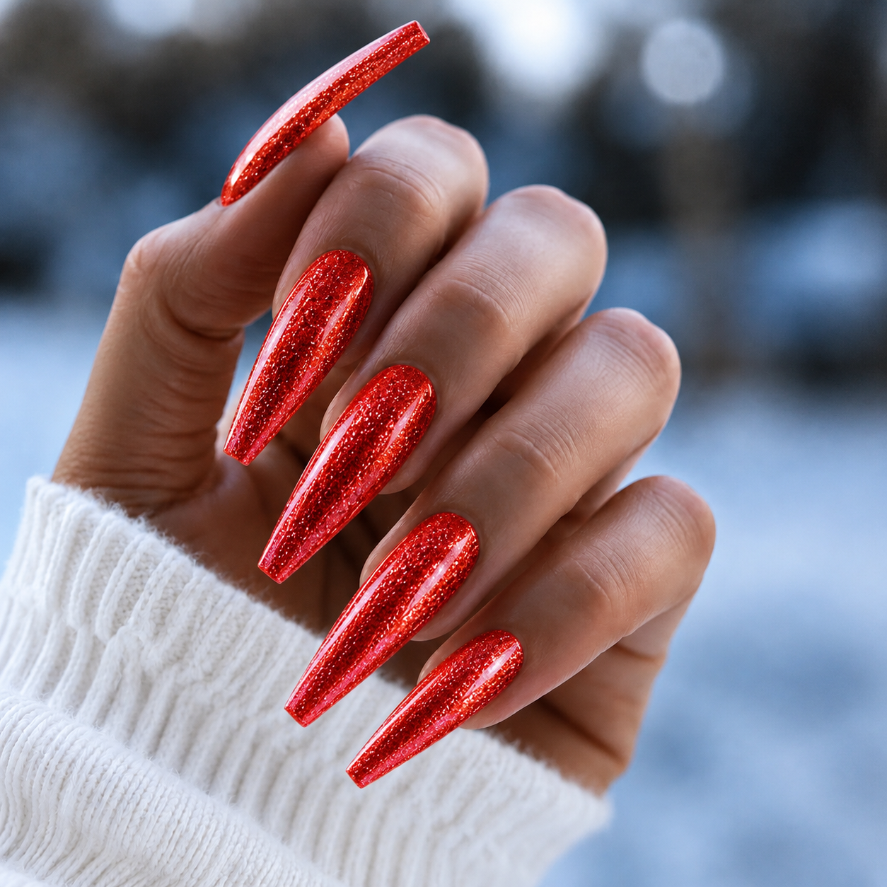 BEMI Metal Leaf Gel - Flamingo - 5ml shown on long coffin nails