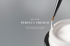 Akzentz Gel Play Perfect French White high-coverage self-leveling art gel application graphic.