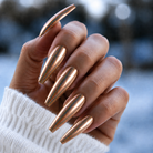 BEMI Rose Gold Holo Chrome shown on long coffin nails