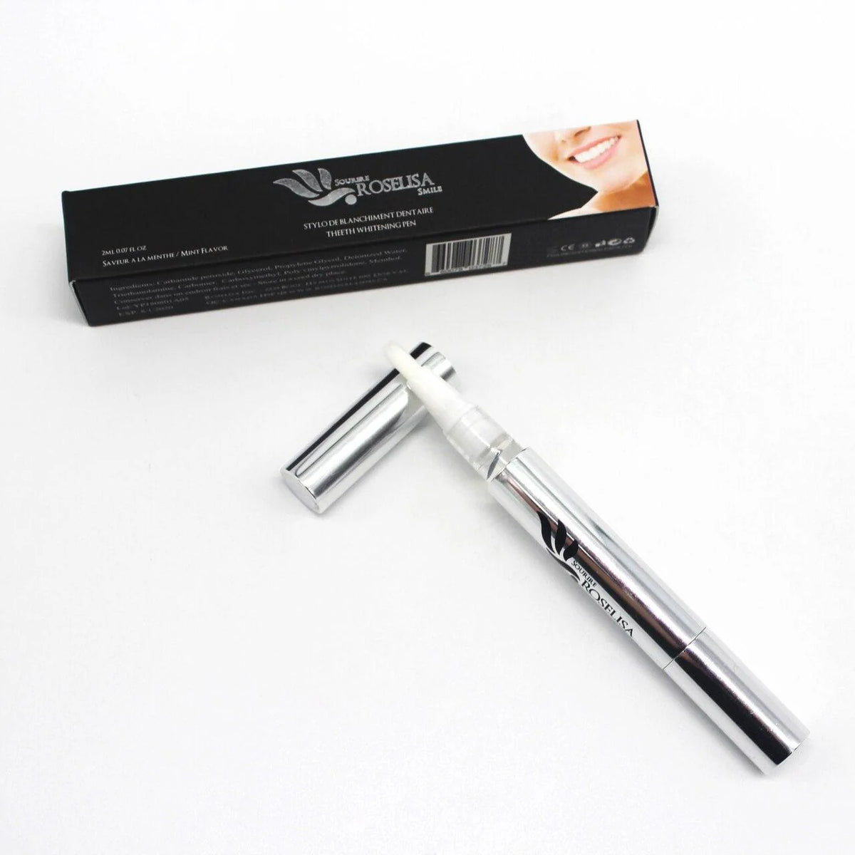 Roselisa Smile Teeth Whitening Pen package and applicator