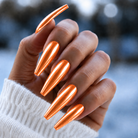 BEMI Neo Orange Chrome shown on long coffin nails