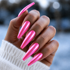 BEMI Neo Pink Chrome shown on long coffin nails