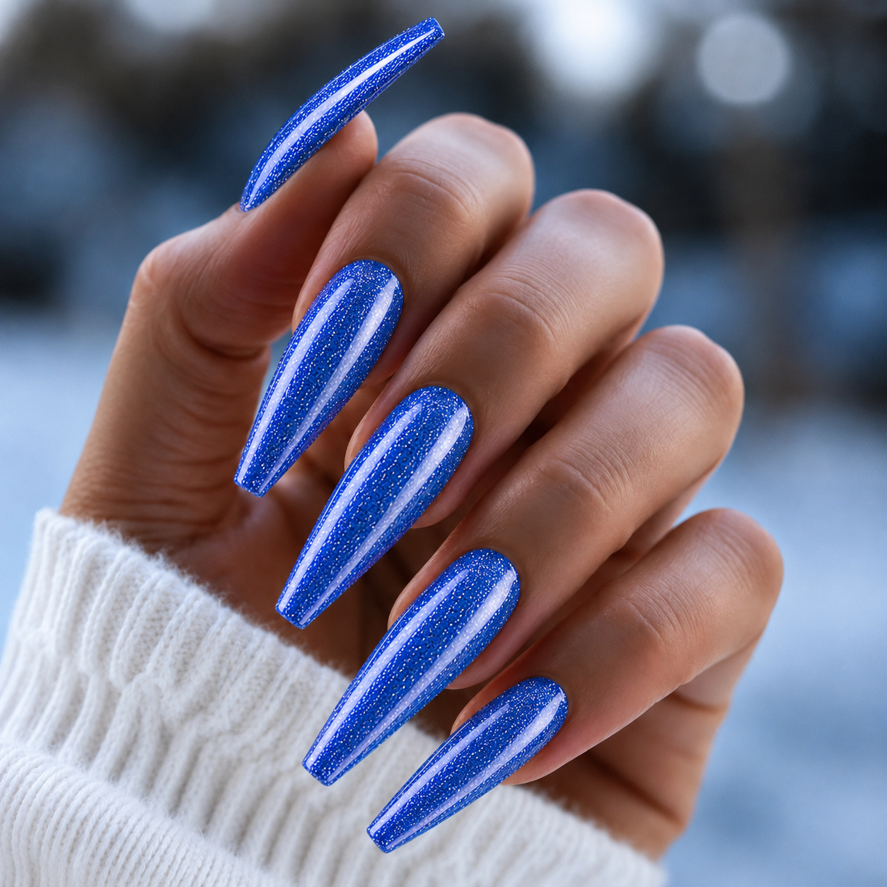 BEMI Metal Leaf Gel - Neptune - 5ml shown on long coffin nails