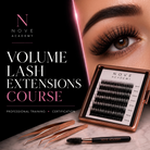 Advertisement for Nove Academy Volume Lash Extensions Course with lash extensions and tools.