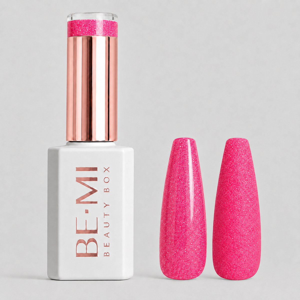 BEMI Beauty Box Creami Malibu O28 15ml gel polish bottle and colour swatches